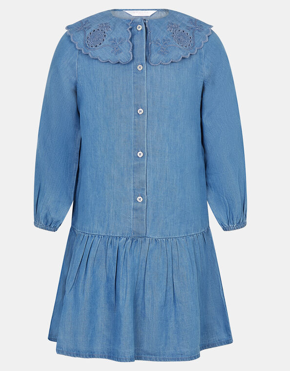 Girls Long Sleeve Denim Dress, Blue (BLUE), large