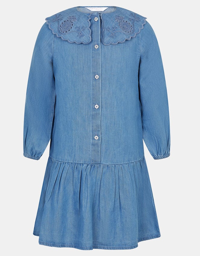 Girls Long Sleeve Denim Dress, Blue (BLUE), large