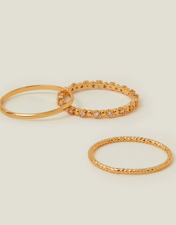 3-Pack 14ct Gold-Plated Flower Ring Set, Gold (GOLD), large