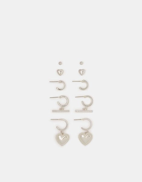 5-Pack T-Bar & Heart Hoop Stud Earrings, , large