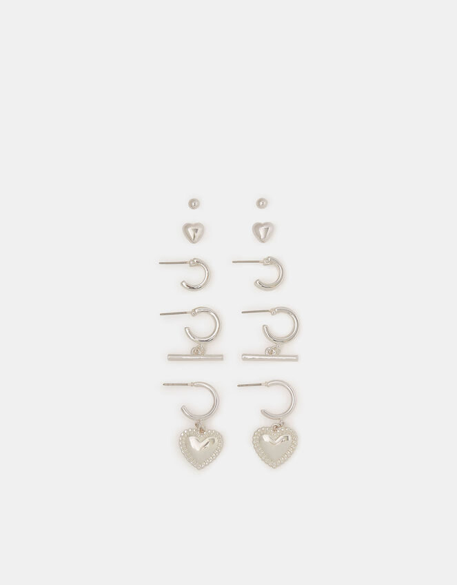 5-Pack T-Bar & Heart Hoop Stud Earrings, , large