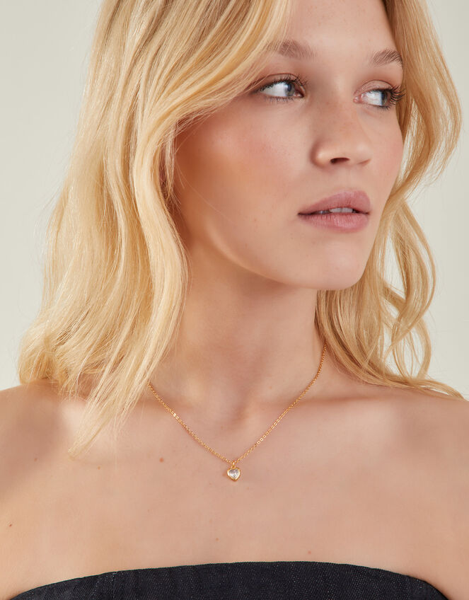 14ct Gold-Plated Sparkle Heart Necklace, , large