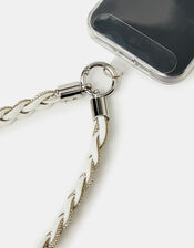 Braided Diamant&eacute; Wrist Phone Strap, Silver (SILVER), large