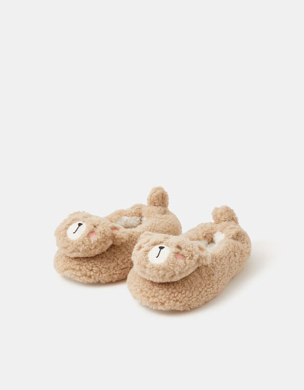 Girls Bear Slippers, Natural (NATURAL), large
