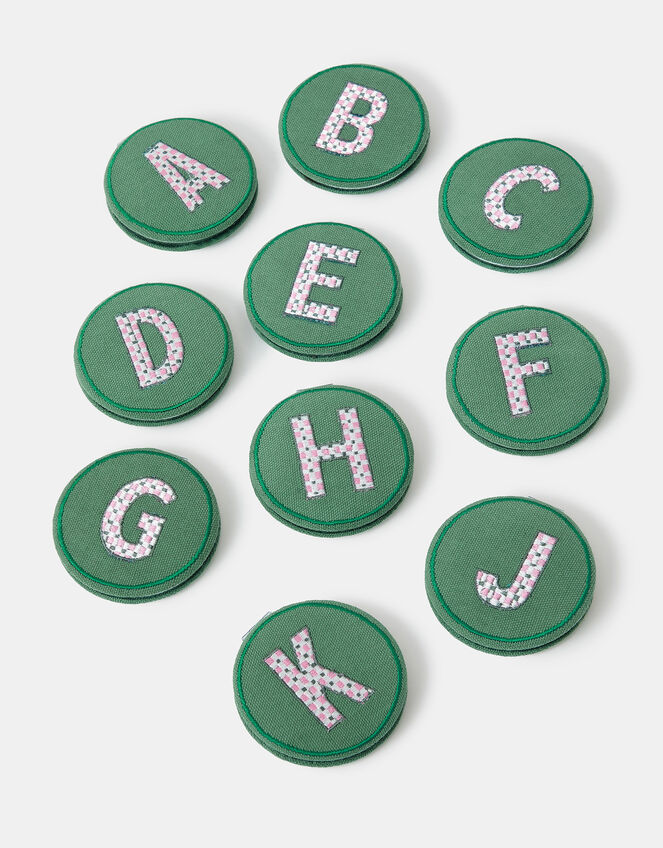 Initial Embroidered Compact Mirror, Green (GREEN), large