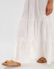 Floral Embroidered Tiered Maxi Skirt, White (WHITE), large