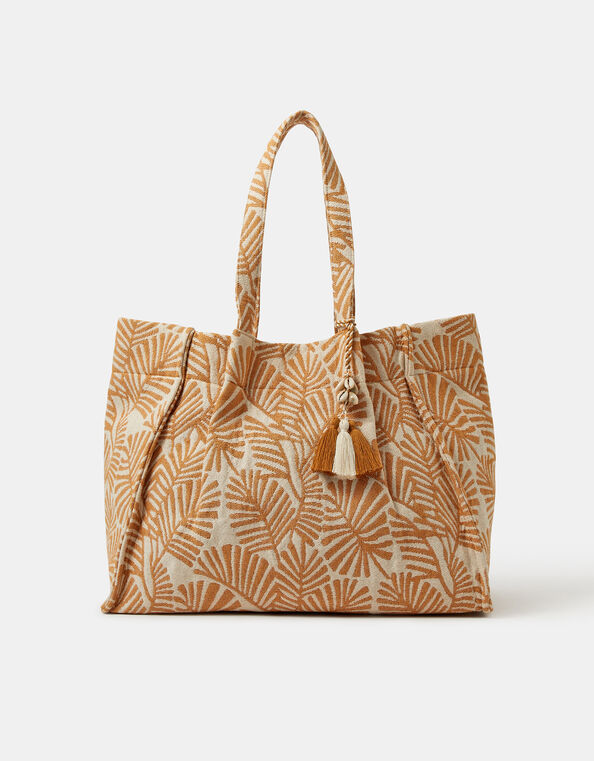Palm Print Beach Tote Bag, , large