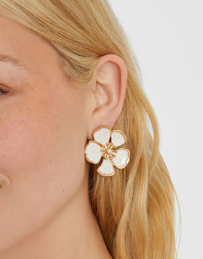 Statement Flower Stud Earrings, , large