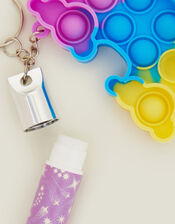 Girls Lip Balm and Rainbow Push Popper Keyring, , large