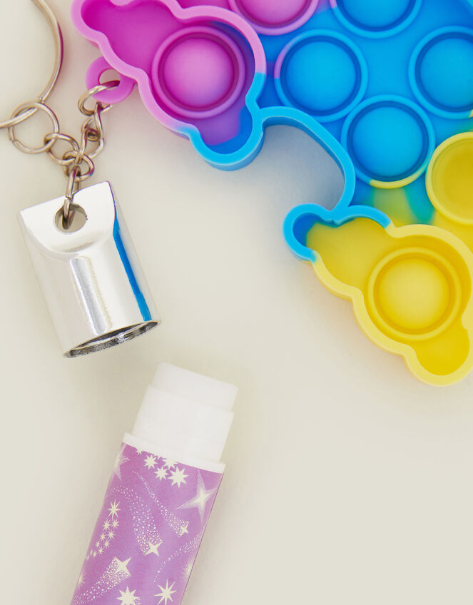 Girls Lip Balm and Rainbow Push Popper Keyring, , large