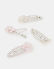 4-Pack Girls Flower Ribbon Wrapped Hair Clips, , large