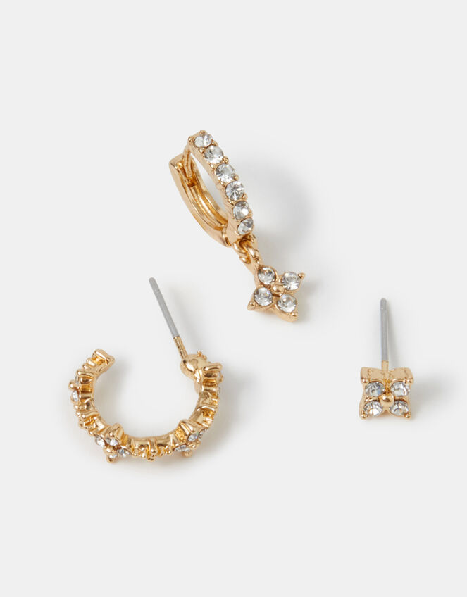 3-Pack Floral Stud & Hoop Earrings, Gold (GOLD), large