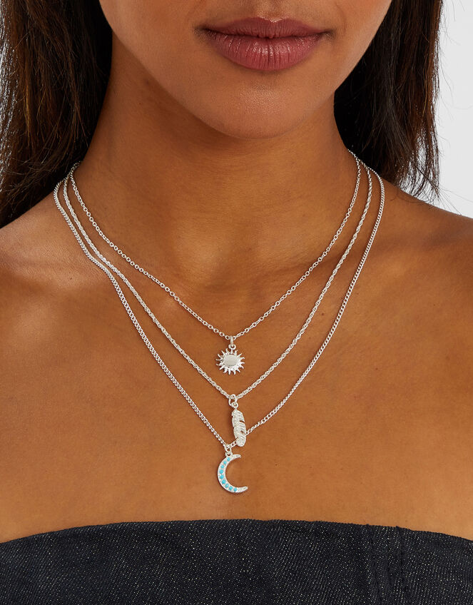 Celestial Pendant Layered Necklace Silver, , large