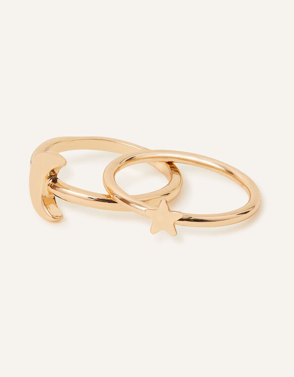 Star and Moon Rings Set of Two, Gold (GOLD), large