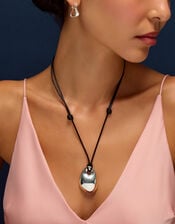 Sterling Silver-Plated Leather Cord Pendant Necklace, , large