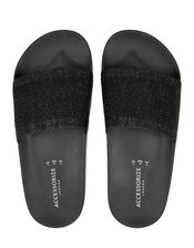 Shimmer Strap Pool Sliders, Black (BLACK), large