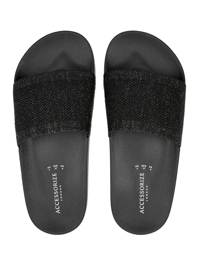 Shimmer Strap Pool Sliders, Black (BLACK), large
