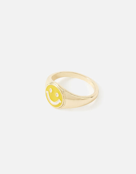 Eye Candy Enamel Smiley Ring Yellow, Yellow (YELLOW), large