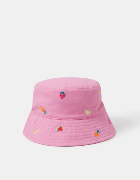 Girls Fruit Embroidered Bucket Hat, Pink (PINK), large