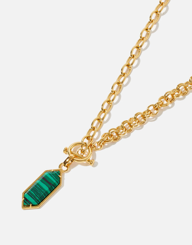 Gold-Plated Malachite Pendant Necklace, , large