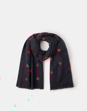 Heart Embroidered Blanket Scarf, Blue (NAVY), large