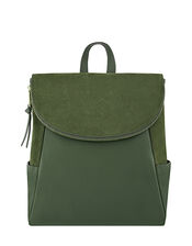 Isabel Zip Flap Leather Backpack, Green (KHAKI), large