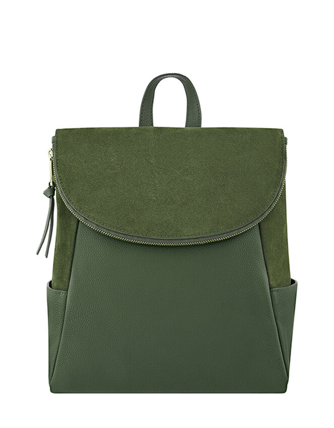 Isabel Zip Flap Leather Backpack, Green (KHAKI), large