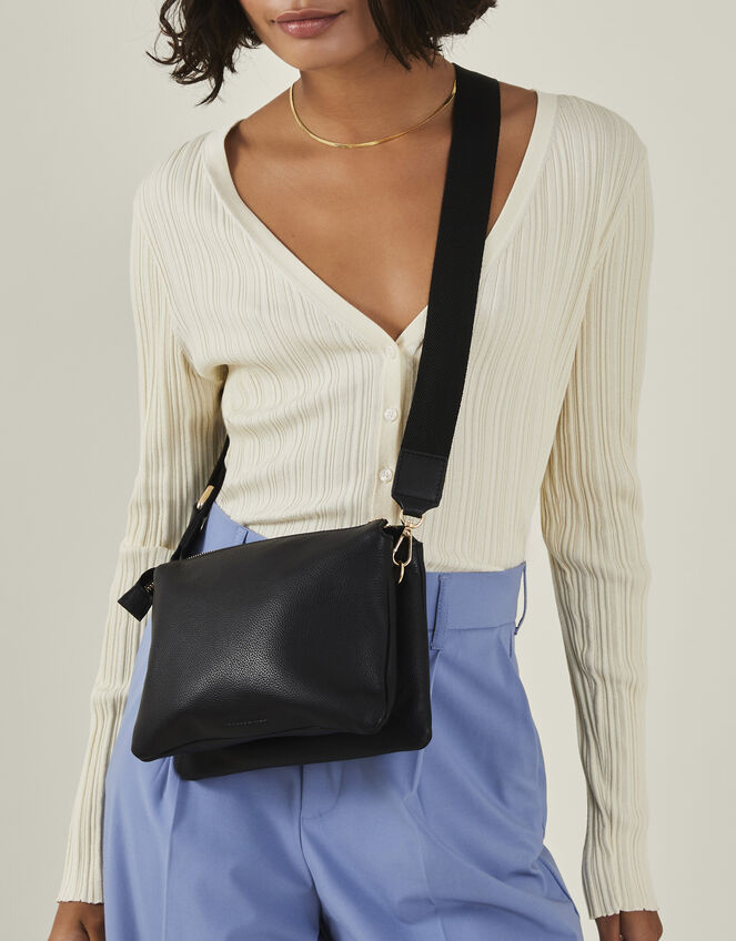 Leather Double-Pouch Cross-Body Bag, , large