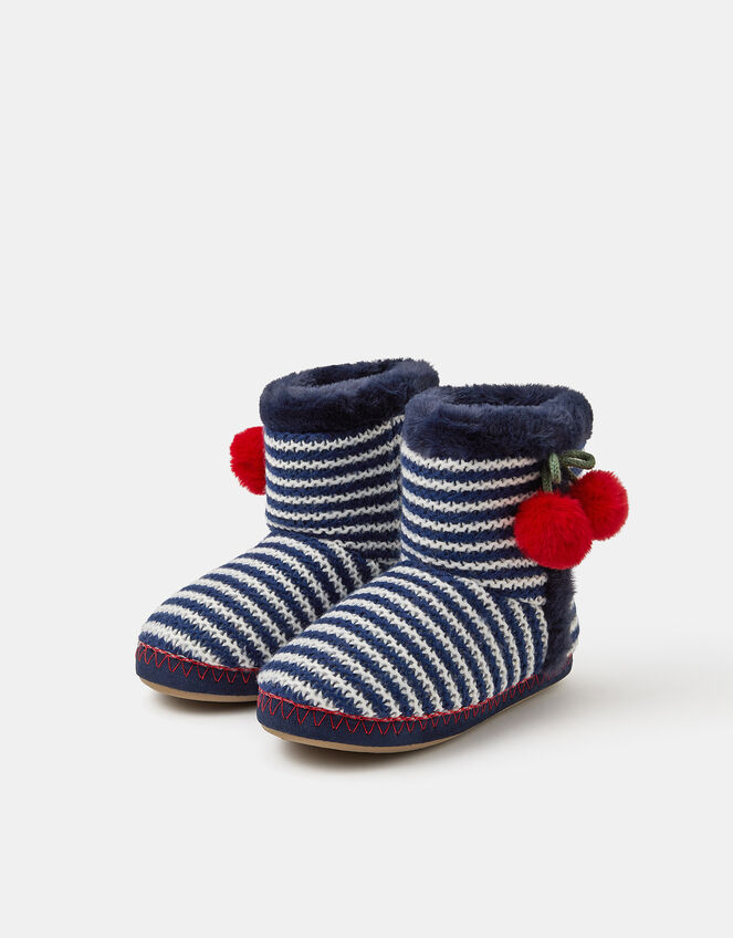 Cherry Stripe Slipper Boots, Blue (NAVY), large