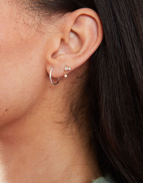 Sterling Silver Plain Mini Hoops Set of Two, , large