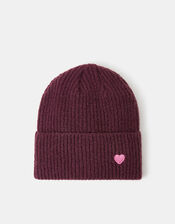 Heart Ribbed Beanie Hat, , large
