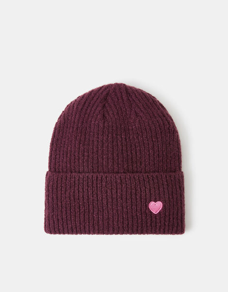 Heart Ribbed Beanie Hat, , large