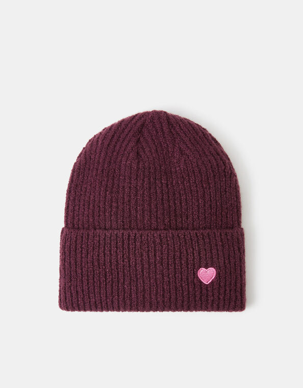 Heart Ribbed Beanie Hat, , large