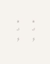 3-Pack Sterling Silver Celestial Stud Earrings, , large