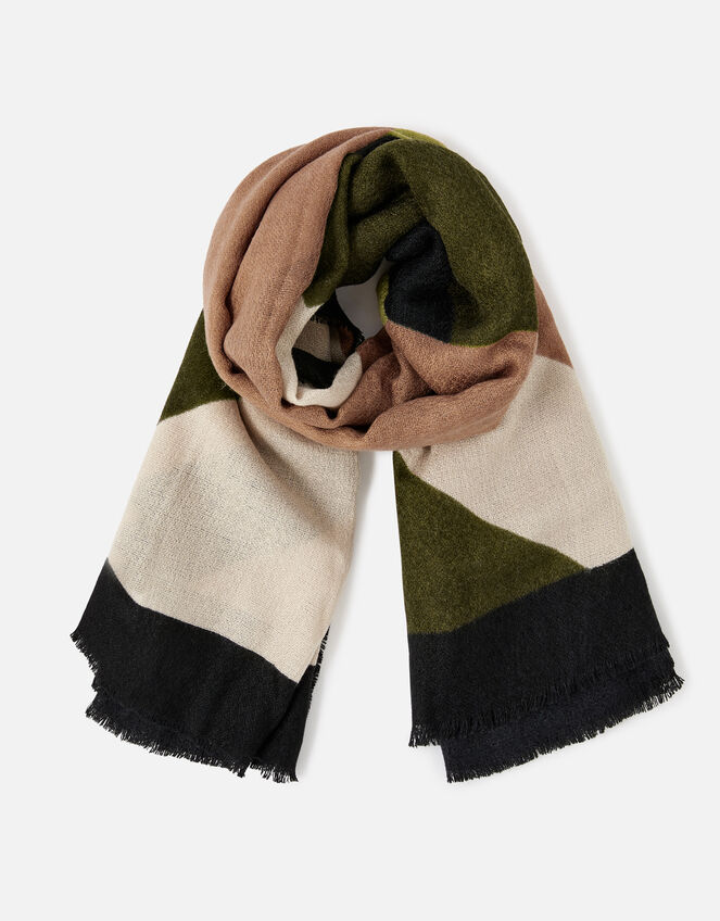 Mocha Geo Print Blanket Scarf, , large