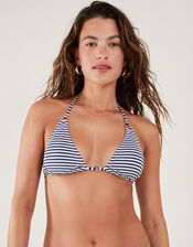 Ring Detail Stripe Triangle Bikini Top, Blue (NAVY), large