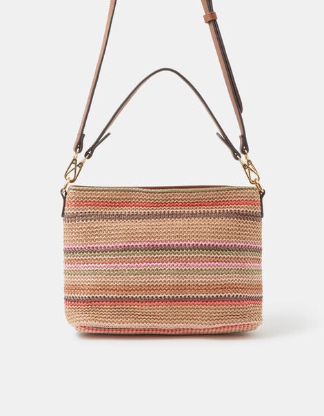 Woven Stripe Raffia Crossbody Bag, , large