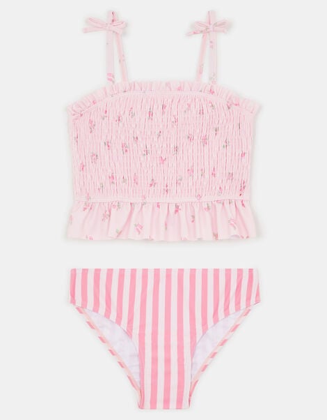 Girls Floral Stripe Tankini Set, Pink (PINK), large