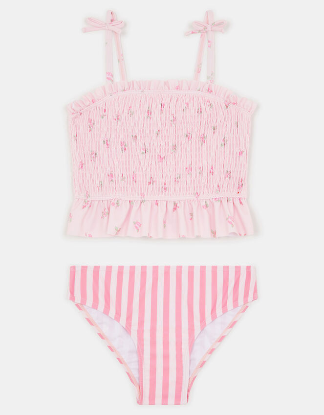 Girls Floral Stripe Tankini Set, Pink (PINK), large