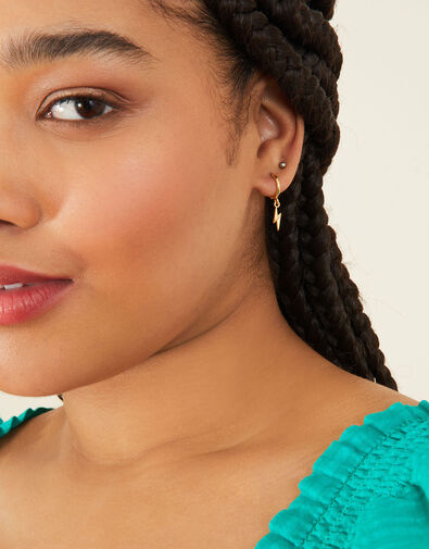 14ct Gold-Plated Celestial Charm Huggie Hoops, , large