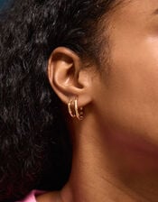 2-Pack 14ct Gold-Plated Bamboo Hoop Earrings, , large