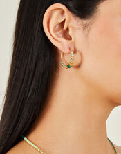 14ct Gold-Plated Aventurine Hoops, , large