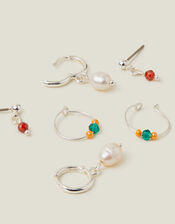 3-Pack Sterling Silver-Plated Beaded Earrings, , large