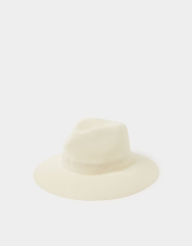 Woven Fedora Hat, White (WHITE), large