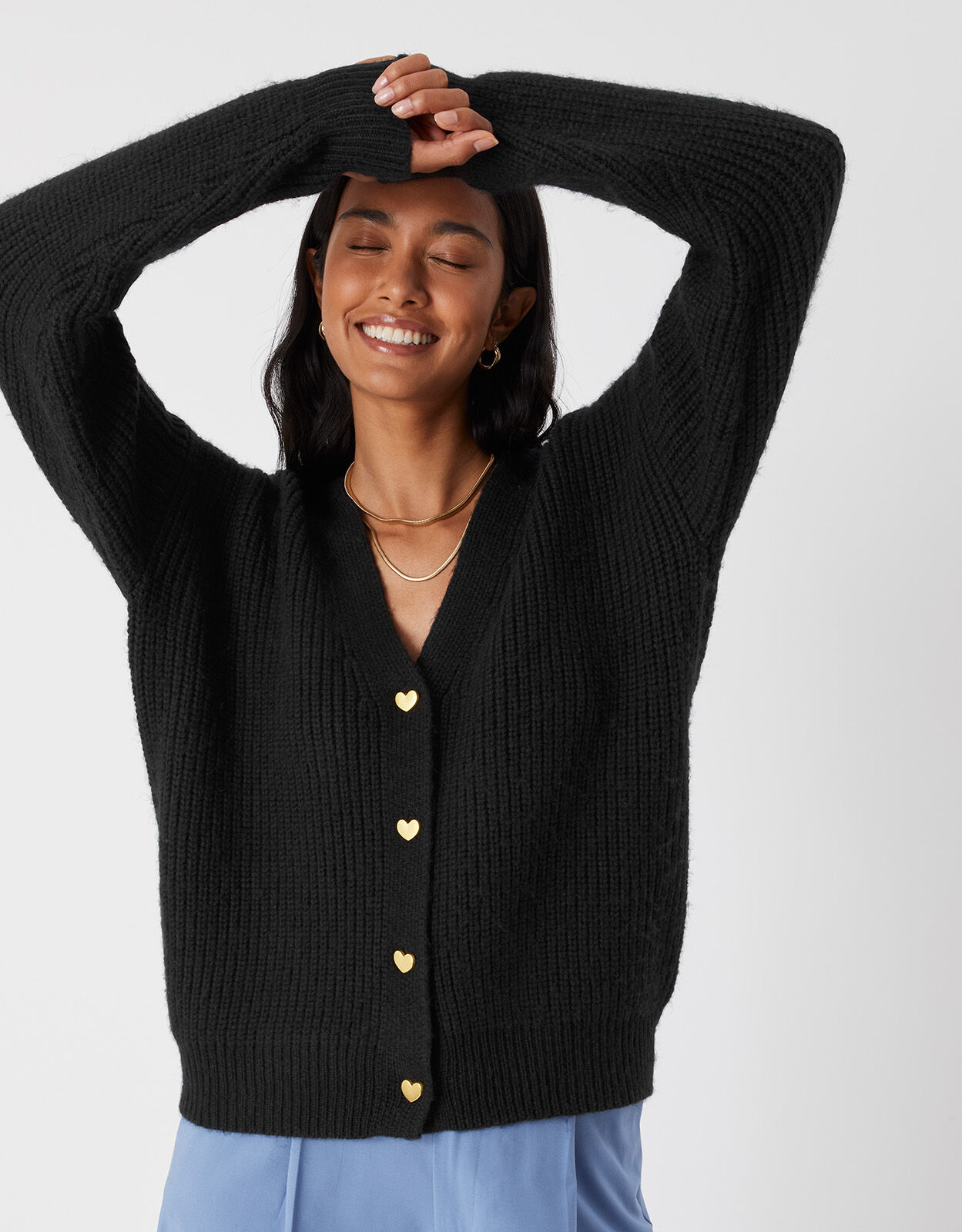 Heart Button Cardigan Black Hoodies Accessorize UK