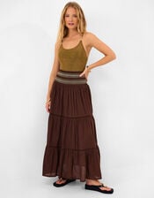 Smocked Cotton Maxi Skirt, Brown (CHOCOLATE), large