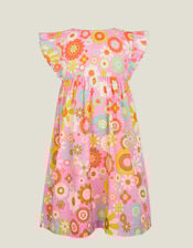 Girls Boho Floral Short Sleeve Dress, Pink (PINK), large