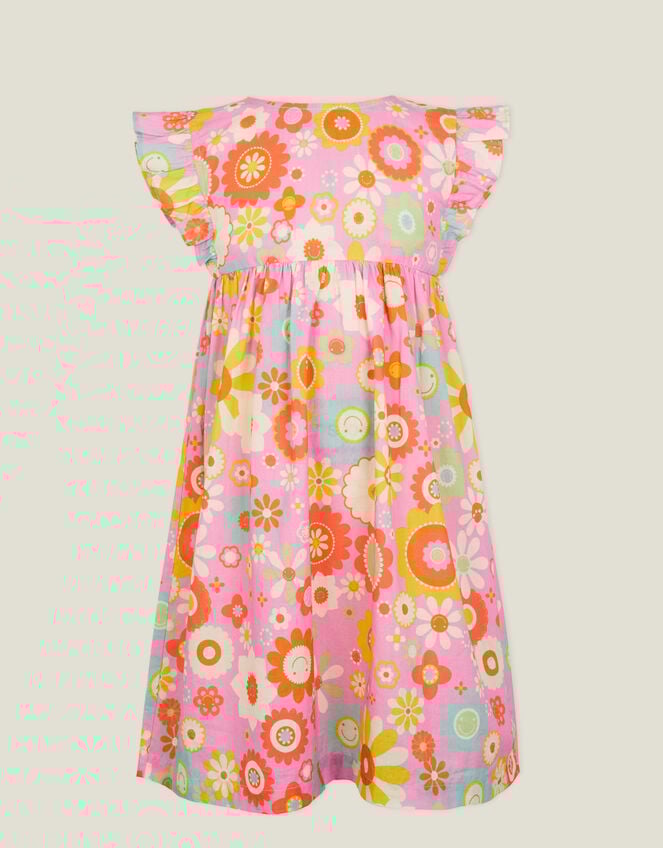 Girls Boho Floral Short Sleeve Dress, Pink (PINK), large
