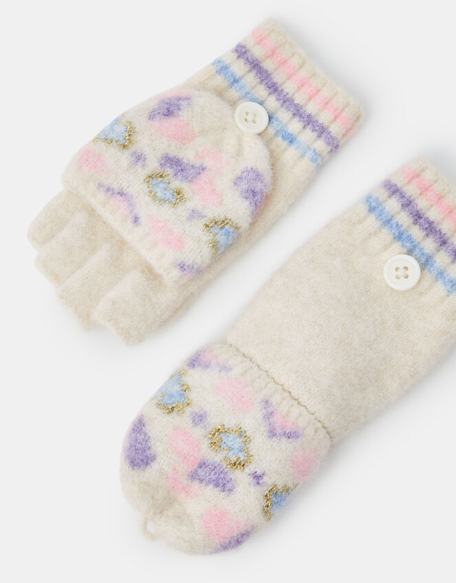 Girls Heart Fair Isle Fingerless Gloves with Mittens, Multi (PASTEL MULTI), large