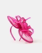 Bow Feather Disc Fascinator, Pink (FUCHSIA), large
